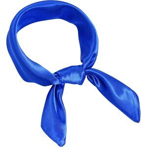 Women Blue Chiffon Square Ribbon Neck Scarf Satin Handkerchief For Halloween